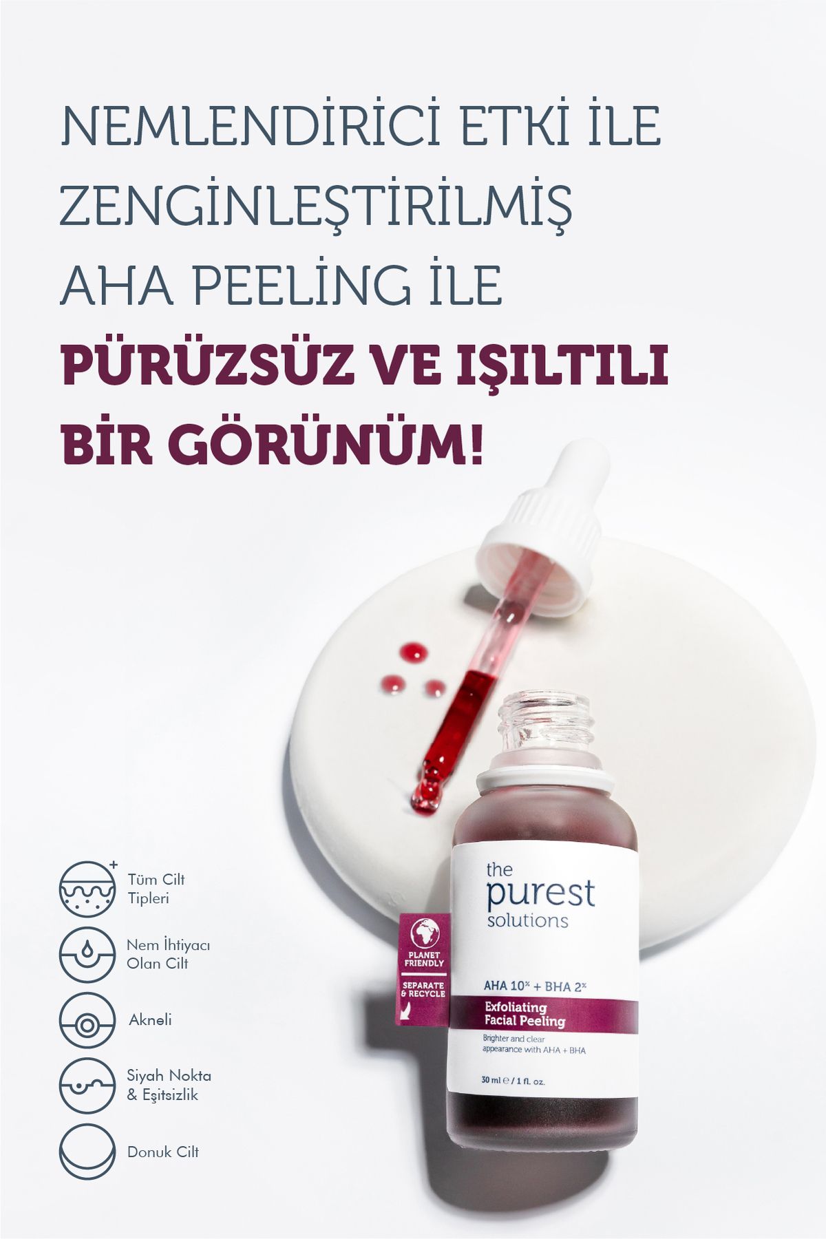 Aha & Bha Canlandırıcı & Cilt Tonu Eşitleyici Kırmızı Peeling Cilt Serumu 30 Ml (aha 10% + Bha 2%)